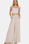 Pleated Linen Blend Wide Leg Pants in Sand