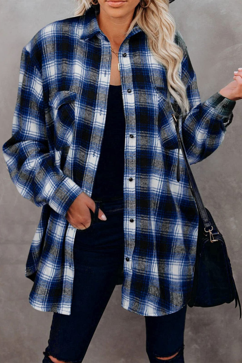 Plaid Collared Neck Long Sleeve Shirt