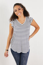 Illuminate The Way Full Size Striped Tee In Navy