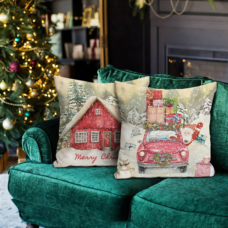 18" Christmas Pillow Covers with Vintage Designs