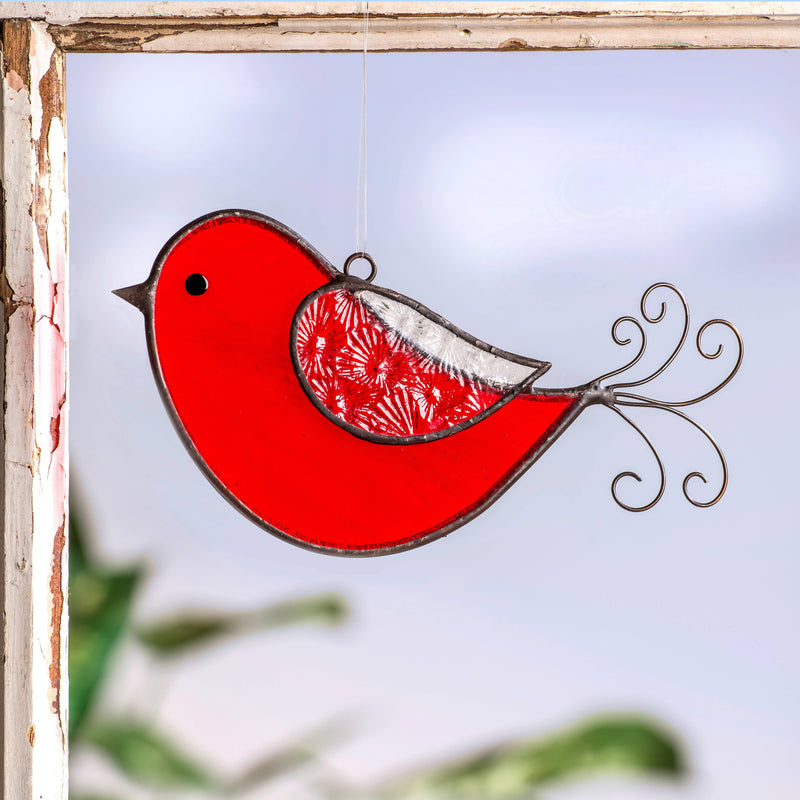 Bird Sun Catcher Ornament: Red