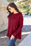 Ribbed Round Neck Long Sleeve Knit Top