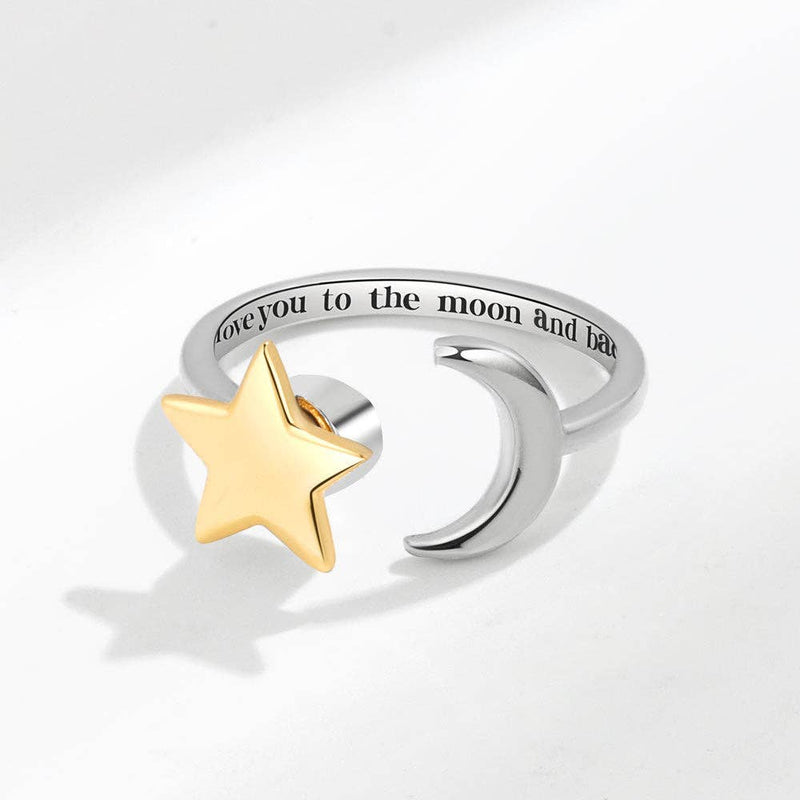 Moon Star Anxiety Fidget Spinner Ring in Solid Copper: Silver