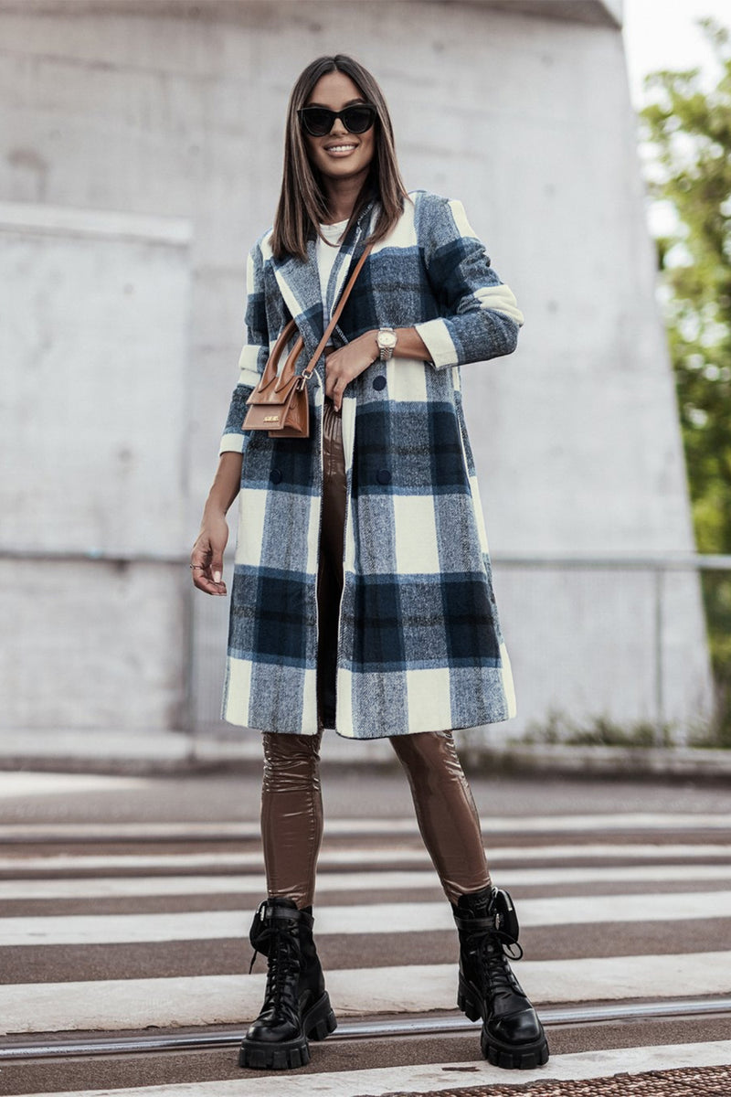 Plaid Button Up Lapel Collar Coat