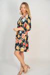 Three Quarter Sleeve Floral Print Knit Dress