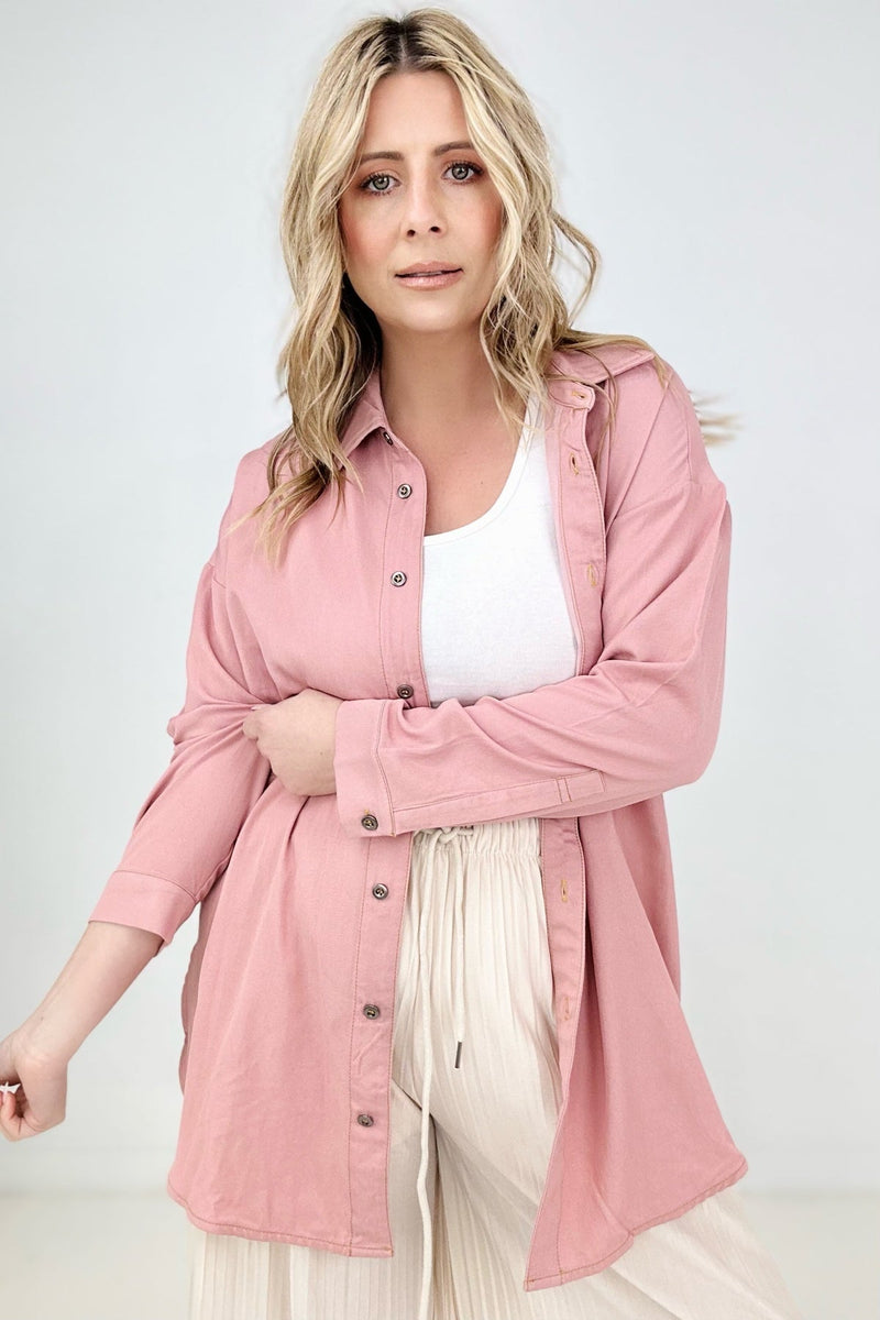 Easel Twisted Tunic Solid Button Down Shirt Tops