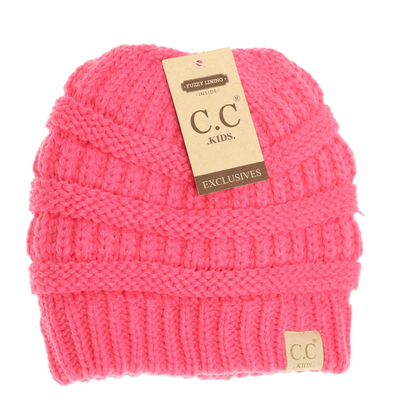 C.C Beanie - Kids Solid Fuzzy Lined CC Beanie: New Candy Pink