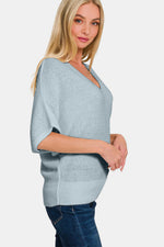 V-Neck Short Sleeve Dolman Sweater Powder Blue