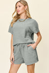 Texture Short Sleeve T-Shirt and Drawstring Shorts Set