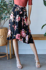 Floral Wrap Ruffle Hem Skirt in Rose