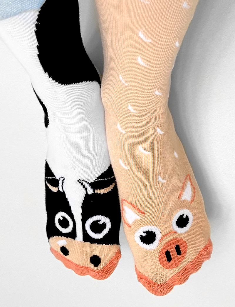 Pals Socks - Cow and Pig Cute Mismatched Socks for Adults