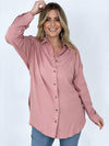 Easel Twisted Tunic Solid Button Down Shirt Tops