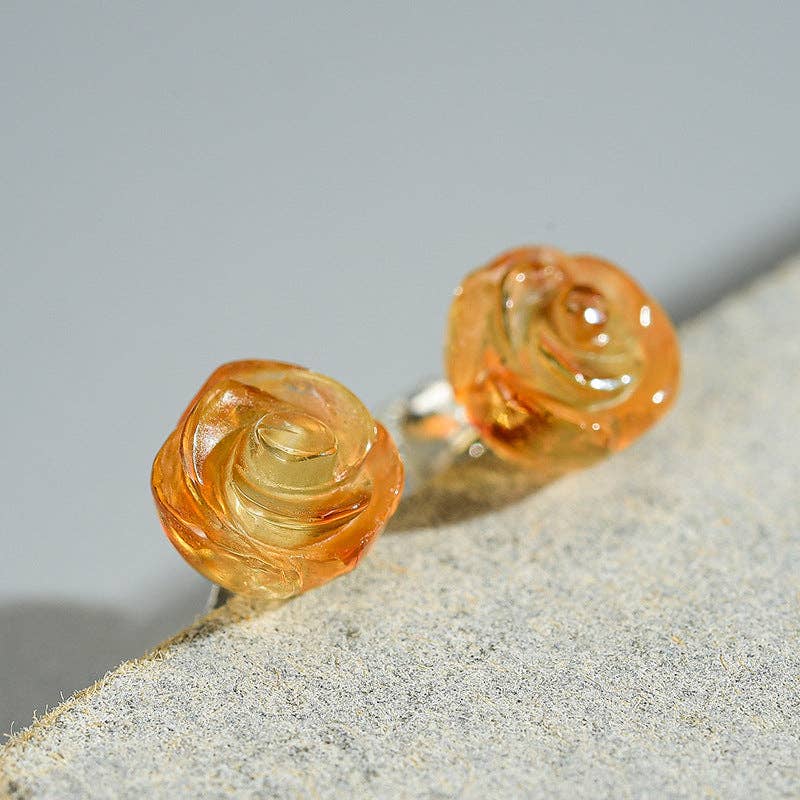 Perimade & Co. LLC - Tiny Crystal Rose Flower Stud Earring in 925 Sterling Silver: Yellow