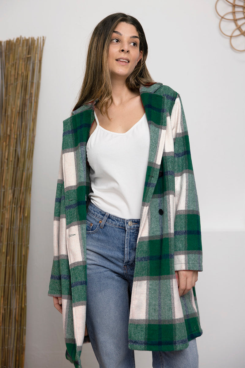 Plaid Button Up Lapel Collar Coat