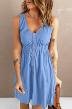 Sleeveless Button Down Mini Dress Blue / S