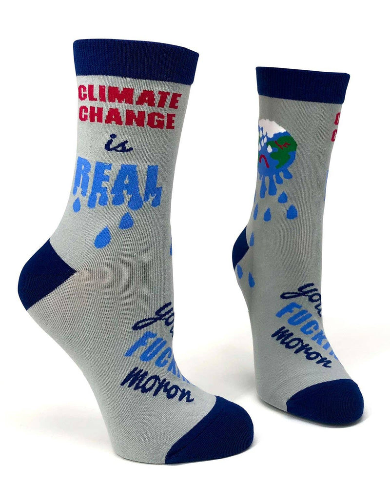 Fabdaz - Climate Change Is Real You F**Kin Moron Ladies Crew Socks