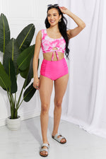 Marina West Swim Sanibel Crop Top And Ruched Bottoms Set In Pink