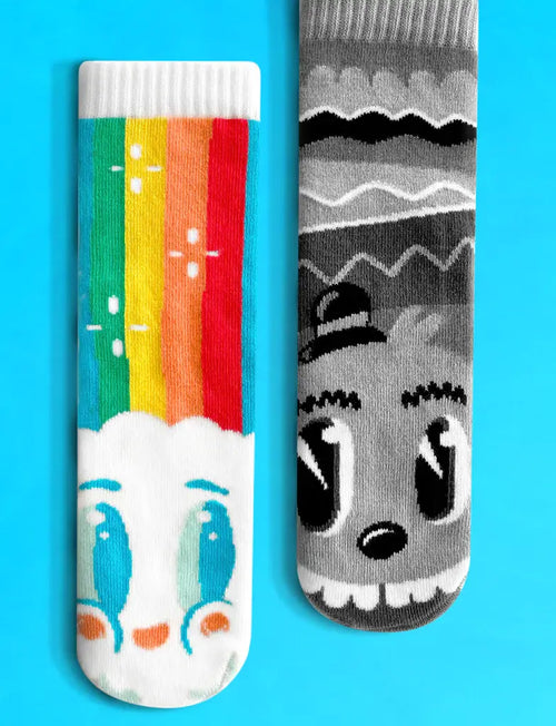Pals Socks - Rainbowface & Mr. Gray Mismatched Kids Non-Slip Socks