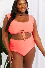 Marina West Swim Sanibel Crop Top And Ruched Bottoms Set In Coral