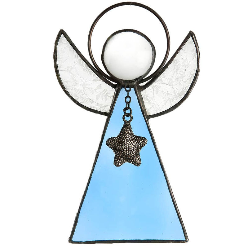 Blue Iridescent Stained Glass Angel Christmas Ornament