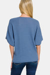 V-Neck Short Sleeve Dolman Sweater Cornflower Blue