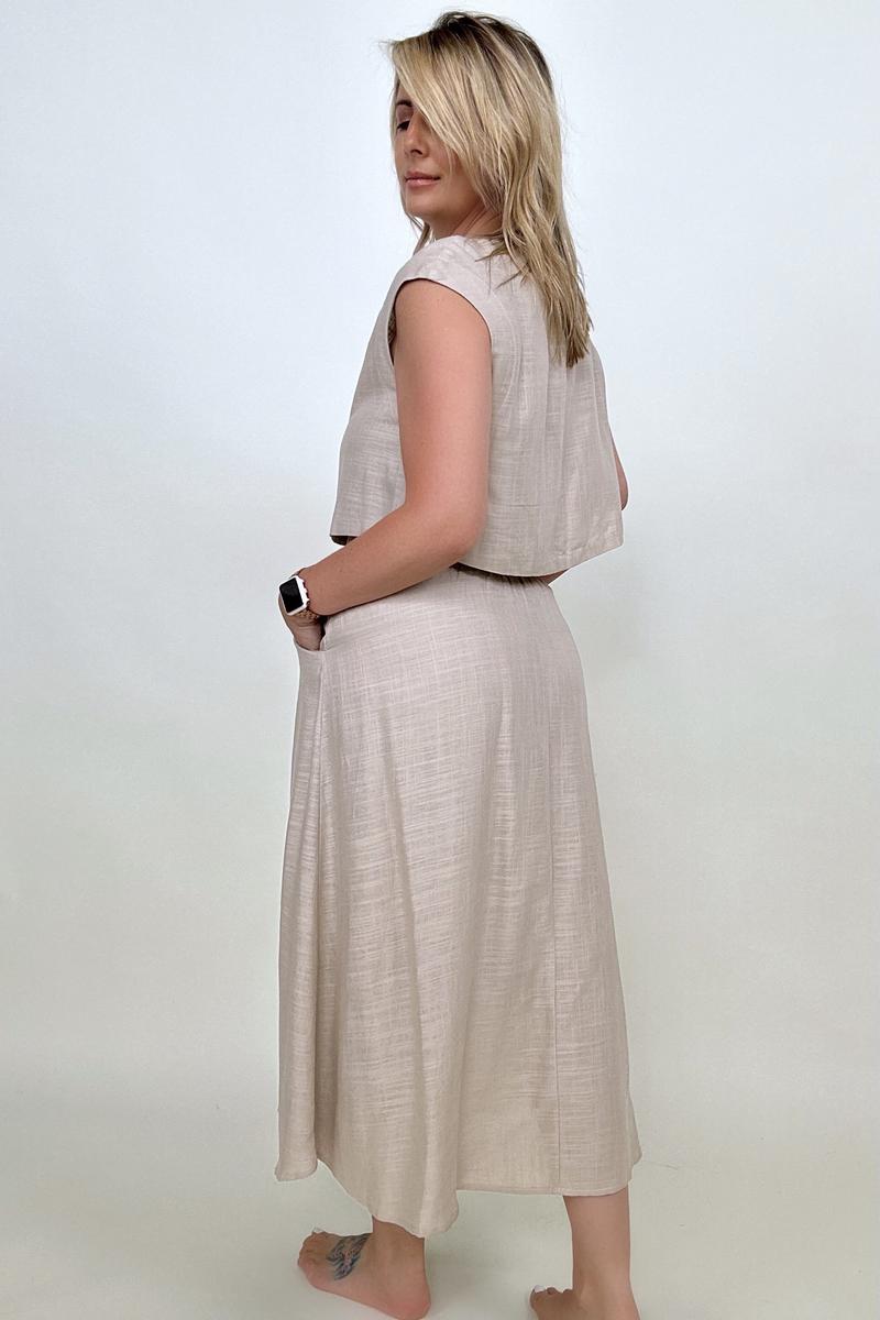White Birch Sleeveless Linen Top And Skirt Set Pants Sets
