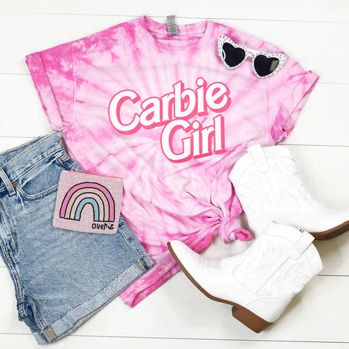 Preorder: Carbie Girl Graphic Tee In Pink Tie Dye Womens