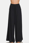 Pleated Linen Blend Wide Leg Pants in Black