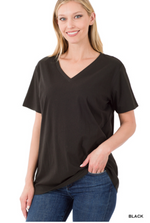 Relax with my Boyfriend V Neck Tee in Black