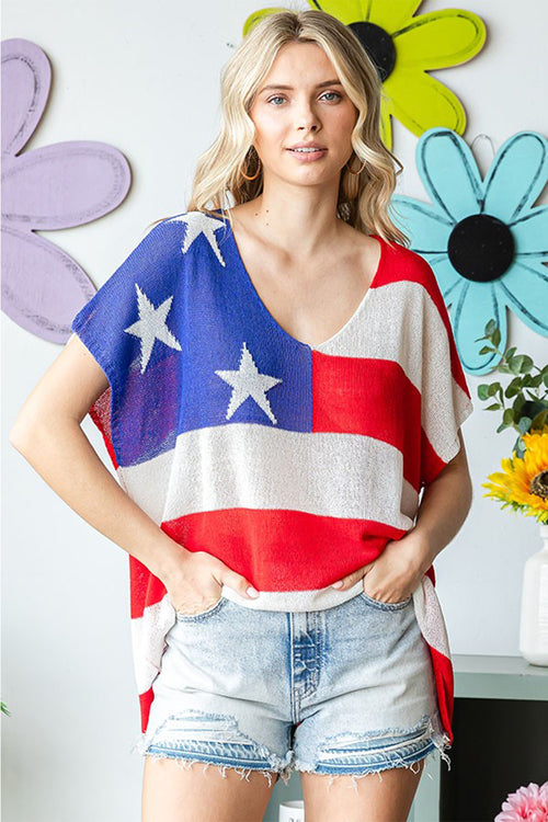 USA Flag Drop Shoulder Knit Top