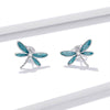 Blue Enamel Dragonfly Stud Earrings in 925 Sterling Silver