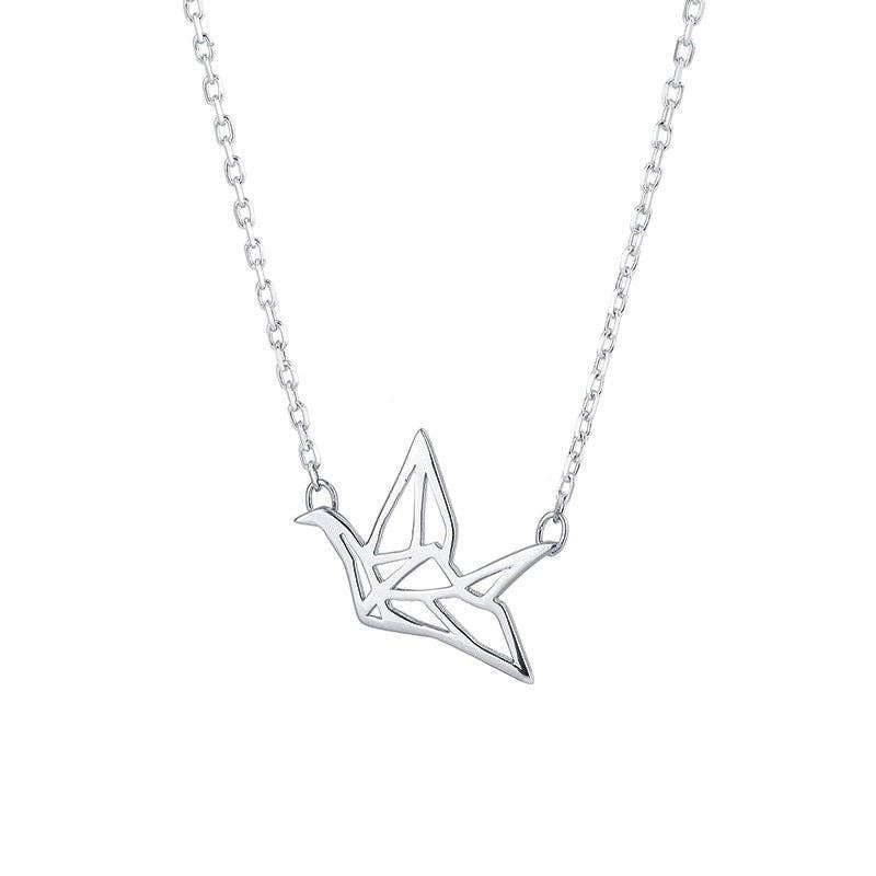 Japanese Orizuru Crane Charm Necklace in 925 Sterling Silver: Rose gold