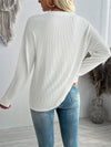 Pocketed Textured V-Neck Long Sleeve T-Shirt