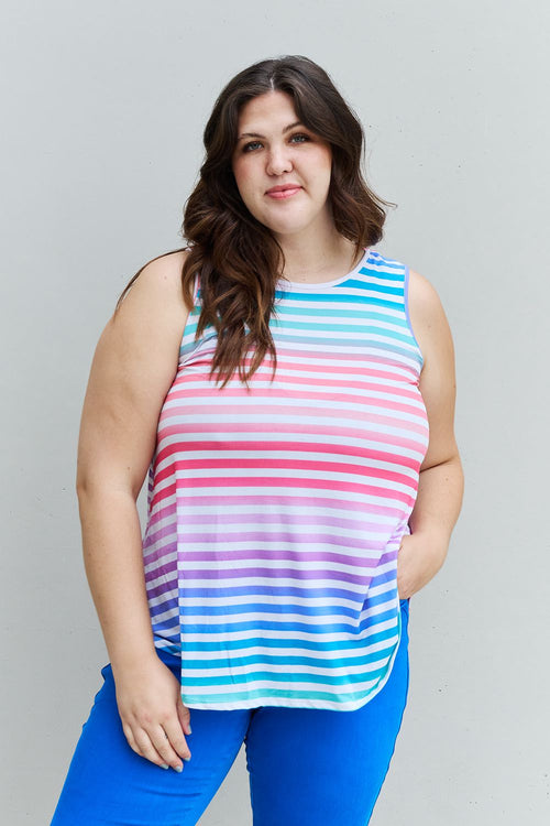 Heimish Love Yourself Full Size Multicolored Striped Sleeveless Round Neck Top Multicolor / S