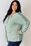 Ribbed Half Button Long Sleeve T-Shirt