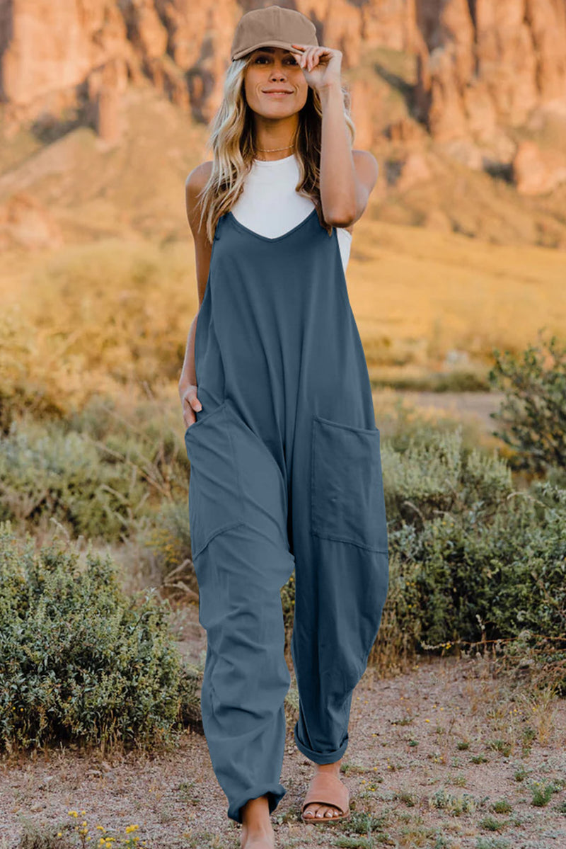 V-Neck Sleeveless Jumpsuit with Pockets**