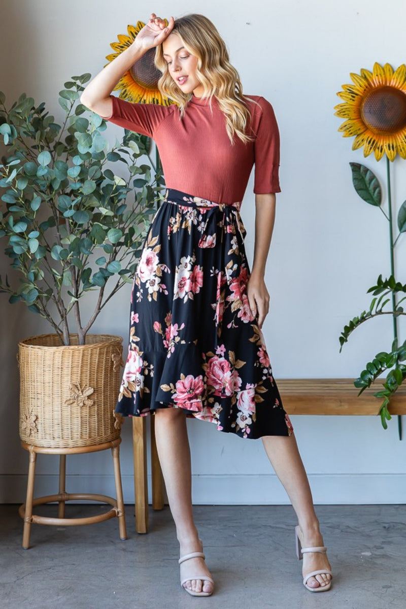 Floral Wrap Ruffle Hem Skirt in Rose