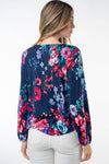 Navy Long Sleeve Floral Print Knit Top