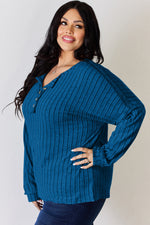 Ribbed Half Button Long Sleeve T-Shirt