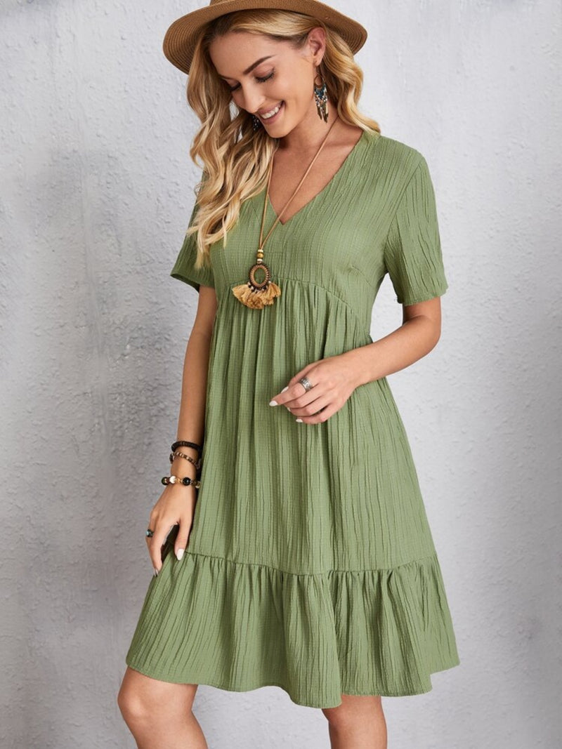 V-Neck Short Sleeve Dress