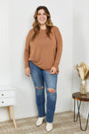 Round Neck Dropped Shoulder Tunic Top In Deep Camel