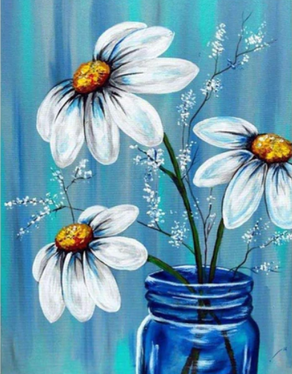 White Flowers In Vase Diamond Painting