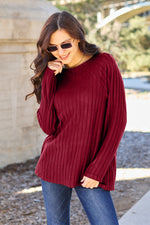 Ribbed Round Neck Long Sleeve Knit Top