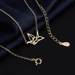 Japanese Orizuru Crane Charm Necklace in 925 Sterling Silver: Rose gold