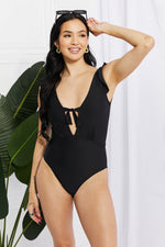 Marina West Swim Seashell Ruffle Sleeve One-Piece In Black / S