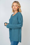 Dusty Teal Long Sleeve Solid Knit Top