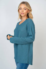 Dusty Teal Long Sleeve Solid Knit Top