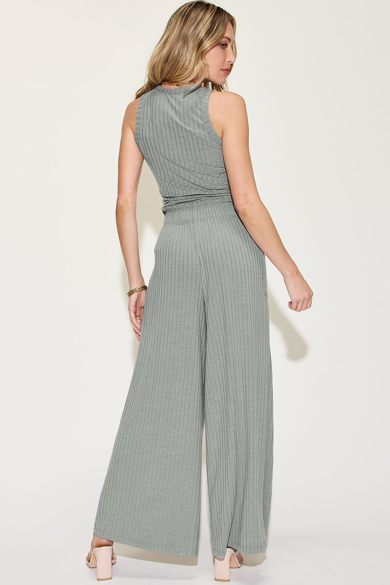 Ribbed Tank and Wide Leg Pants Set*