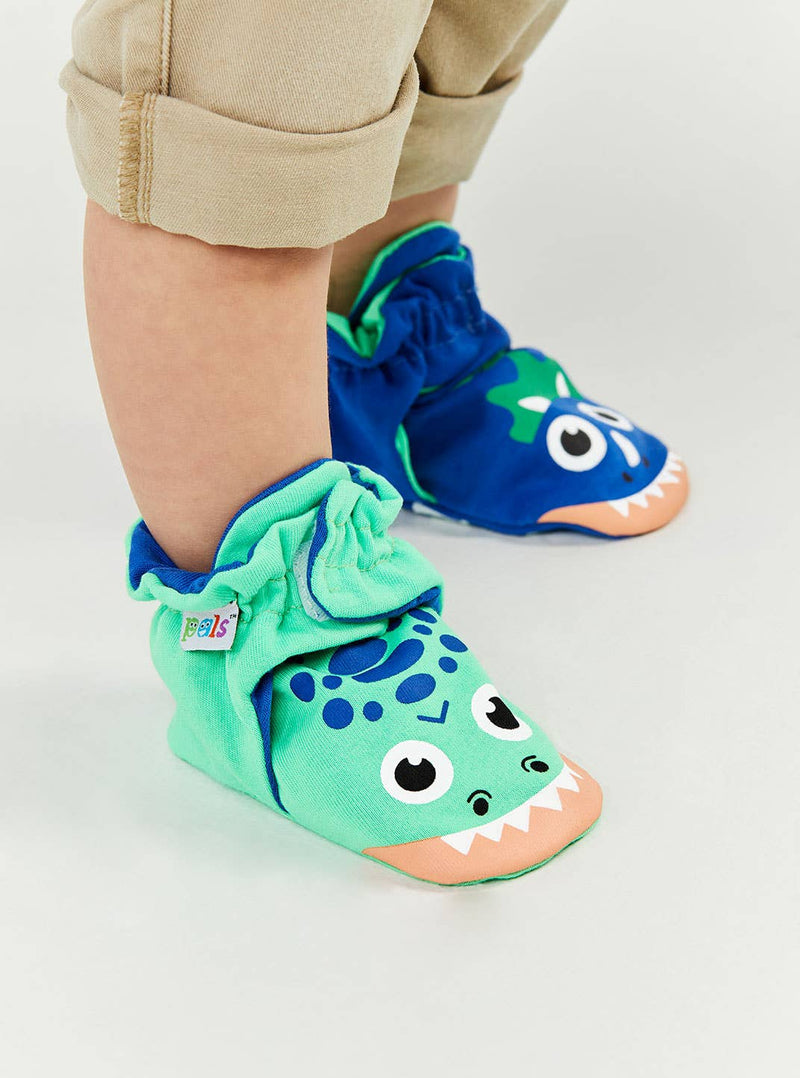 Pals Socks - T-Rex & Triceratops Dinosaurs Non-Slip Baby Booties: 12-18 Months