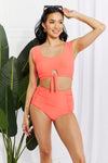 Marina West Swim Sanibel Crop Top And Ruched Bottoms Set In Coral / S